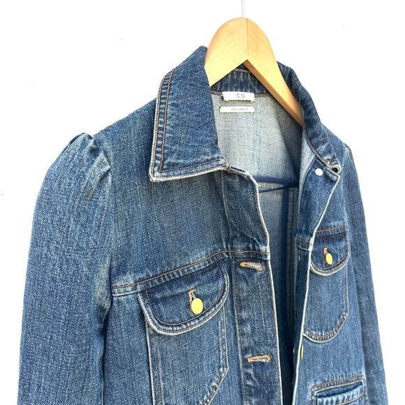 CO Los Angeles Japanese Denim Jean Jacket Y2K Small Puff Shoulder Cropped - Picture 5 of 10
